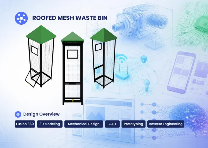 Desain 3D Tempat Sampah Mesh dengan Struktur Atap
