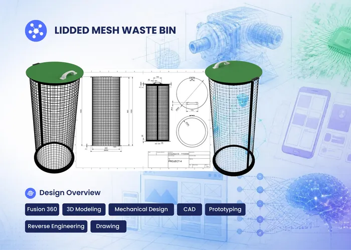 Desain 3D Tempat Sampah Silinder dengan Mekanisme Penutup