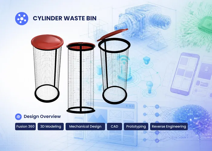 Desain 3D Tempat Sampah Silinder Berstruktur Mesh